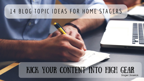 Home stagers often have a difficult time thinking of topics to write about for their blog. We list 14 blog topic ideas for home staging websites. We also explain how home stagers can come up with more ideas on their own.